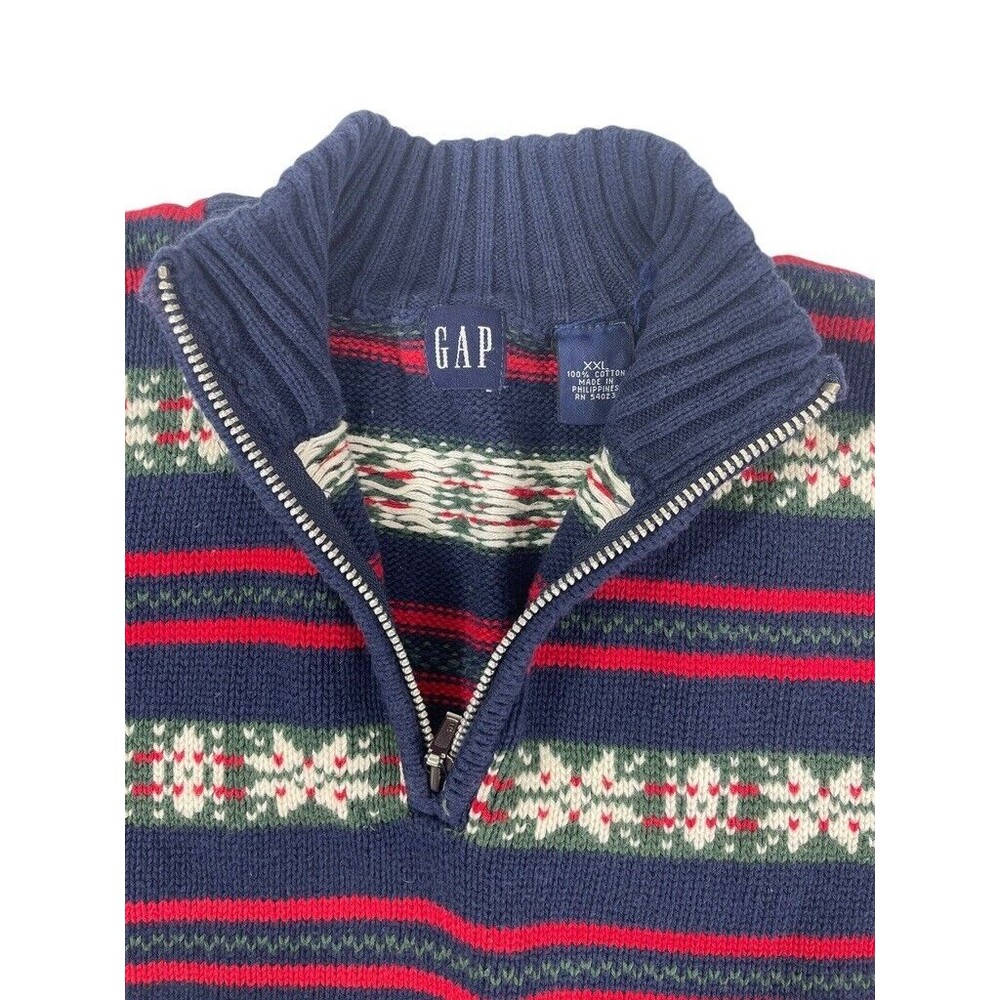 VTG Y2K Gap Fair Isle 1/2 Zip Unisex Holiday Nordic Sweater Christmas Soft M L - Picture 3 of 10